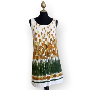 Anna Sui Anthropologie Dress Sheath Mini Sleeveless White Orange Tulip Size 2